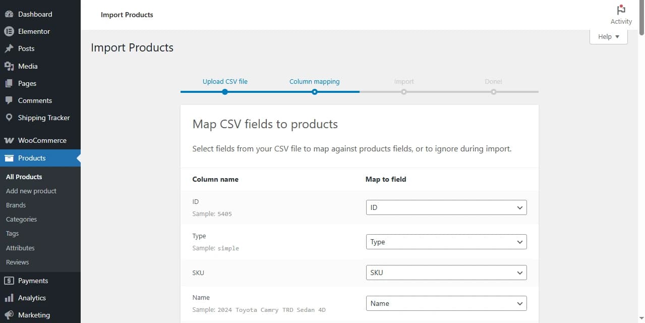 Map CSV fields when importing products to WooCommerce